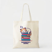 Kat op een Stack of Books Cute Personalized Litera Tote Bag (Voorkant)