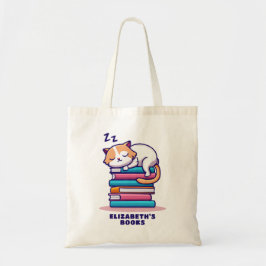 Kat op een Stack of Books Cute Personalized Litera Tote Bag