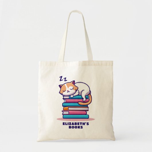 Kat op een Stack of Books Cute Personalized Litera Tote Bag (Voorkant)