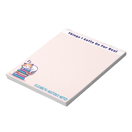 Kat op een Stack of Books Cute Personalized Reader Notitieblok (Linkerzijde)