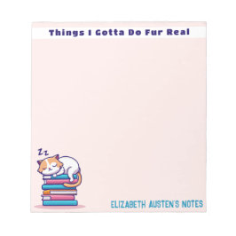 Kat op een Stack of Books Cute Personalized Reader Notitieblok