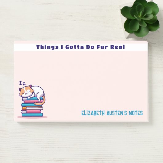 Kat op een Stack of Books Cute Personalized Reader Post-it® Notes (Kantoor)
