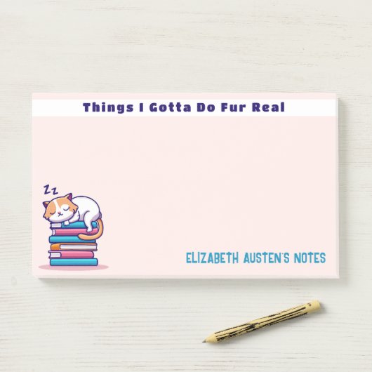 Kat op een Stack of Books Cute Personalized Reader Post-it® Notes (Op bureau)