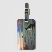 Kat op een strand bagagelabel (Voorkant (verticaal))