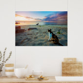 Kat op een strand poster (Keuken)