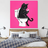 Kat op een toilet zitten canvas afdruk (Insitu (Slaapkamer))