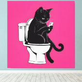 Kat op een toilet zitten canvas afdruk (Insitu (Houten vloer))