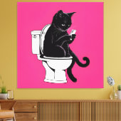 Kat op een toilet zitten canvas afdruk (Insitu (Woonkamer))