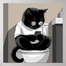 Kat op een toilet zitten poster