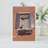 Kat op een Venetiaans raam. Bedankkaart (Staand voorkant)