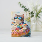 Kat op een vlotreis briefkaart (Staand voorkant)