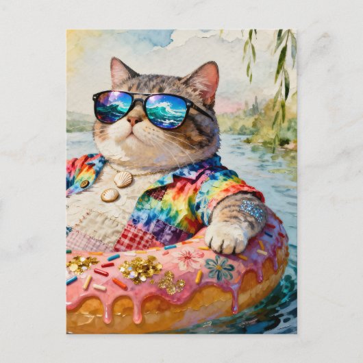 Kat op een vlotreis briefkaart (Voorkant)