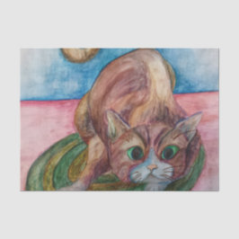 kat op een weefsel van een mat tissuepapier