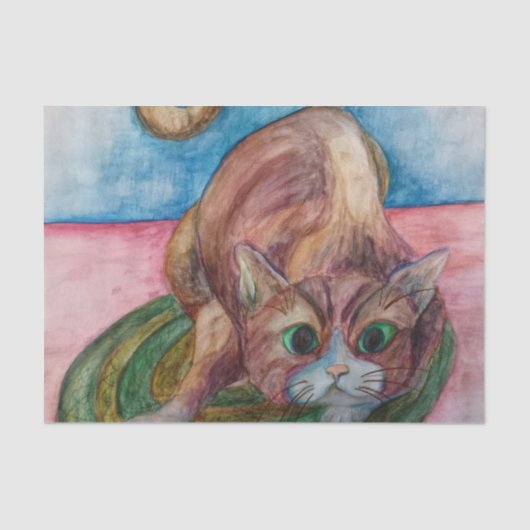 kat op een weefsel van een mat tissuepapier (Voorkant)