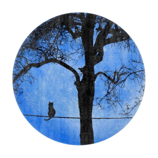 Kat op een Wire Blue Moon Glass Snijplank (Voorkant)