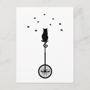 kat op fiets met vogels briefkaart