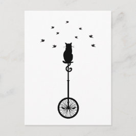 kat op  fiets met vogels briefkaart