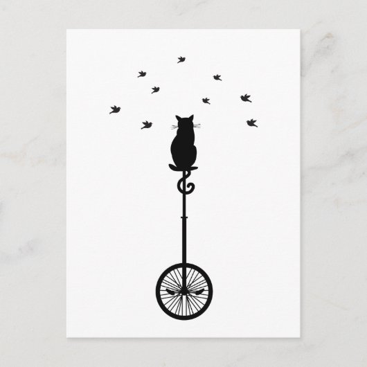 kat op  fiets met vogels briefkaart (Voorkant)