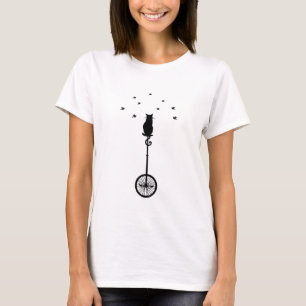 kat op  fiets met vogels t-shirt