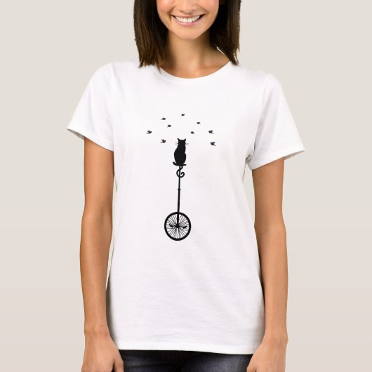 kat op  fiets met vogels t-shirt (Voorkant)