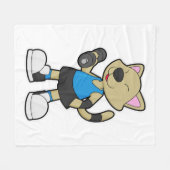 Kat op fitness met Dumbbell Fleece Deken (Voorkant (Horizontaal))