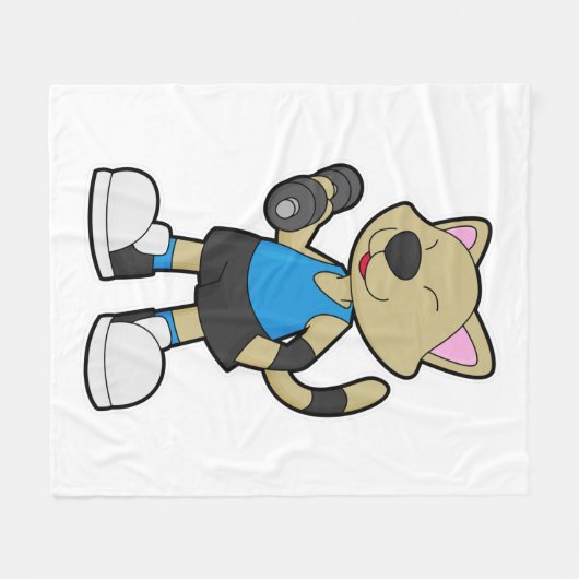 Kat op fitness met Dumbbell Fleece Deken (Voorkant (Horizontaal))