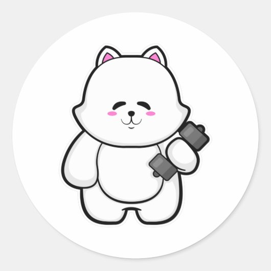 Kat op fitness met Dumbbell Ronde Sticker (Voorkant)