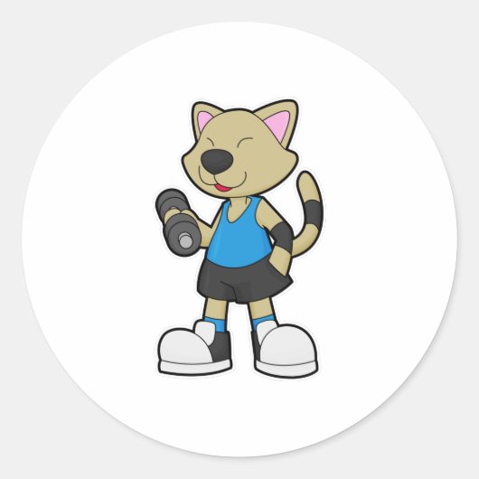 Kat op fitness met Dumbbell Ronde Sticker (Voorkant)