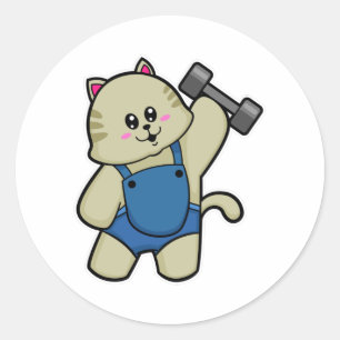 Kat op fitness met Dumbbell Ronde Sticker