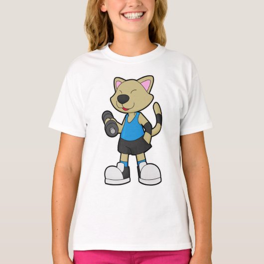Kat op fitness met Dumbbell T-shirt (Voorkant)