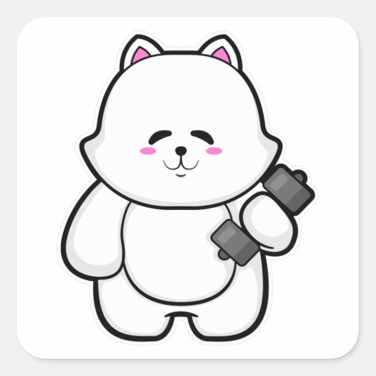 Kat op fitness met Dumbbell Vierkante Sticker (Voorkant)