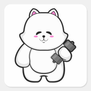 Kat op fitness met Dumbbell Vierkante Sticker