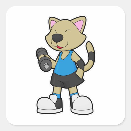 Kat op fitness met Dumbbell Vierkante Sticker (Voorkant)
