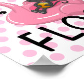 Kat op Flamingo met ananas- en roze pokadots Poster (Hoek)