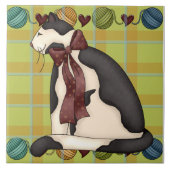 Kat op gegiste Tegel Trivet Tegeltje (Voorkant)