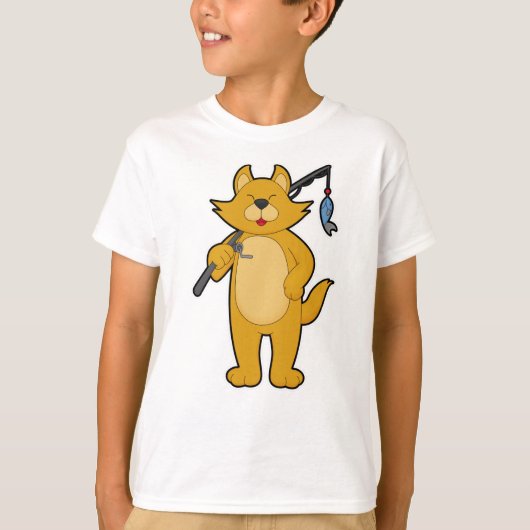 Kat op Gevist met Geviste staaf en vis T-shirt (Voorkant)