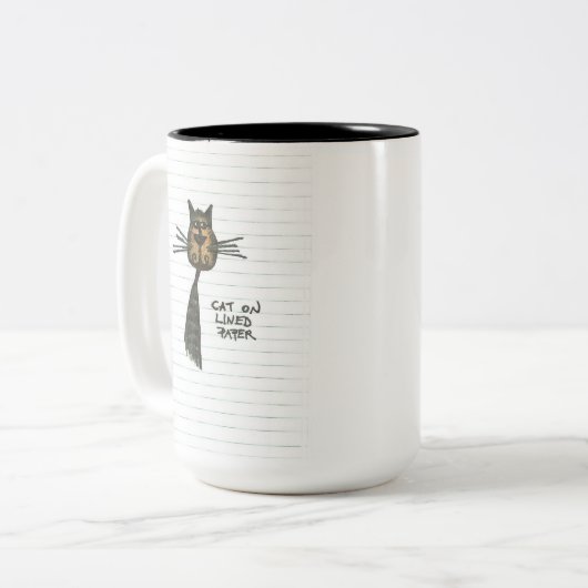 Kat op gevoerd papier tweekleurige koffiemok (Voorkant links)