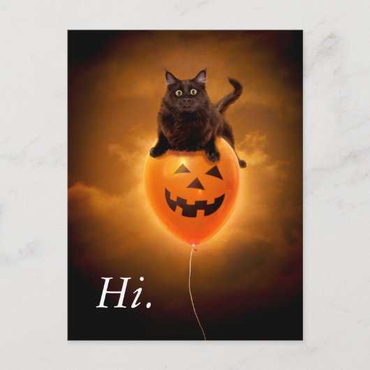 Kat op Halloween-balloon Uitnodiging Briefkaart (Voorkant)