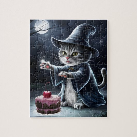 Kat op Halloween. Legpuzzel (Verticaal)