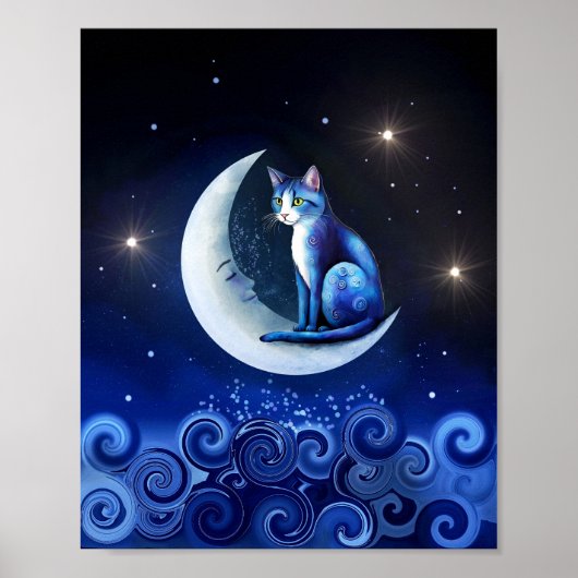 Kat op Halve Maan blauwe Kat 773 Poster (Voorkant)