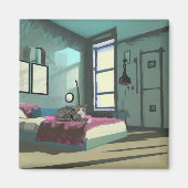 Kat op het bed magneet (Voorkant)