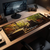 Kat op het bureau gepersonaliseerd bureaumat