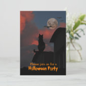 Kat op het dak met een volle maan Halloween Kaart (Staand voorkant)
