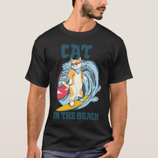 kat op het strand t-shirt (Voorkant)