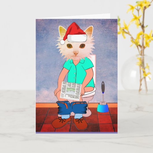 KAT OP HET TOILET GRAPPIGE KERST KAARTEN (Gele Bloem)