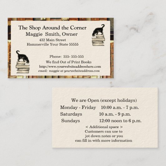 Kat op het Visitekaartje Boeken (Voorkant / Achterkant)