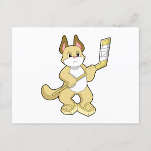 Kat op IJshockey met ijshockeystick Briefkaart