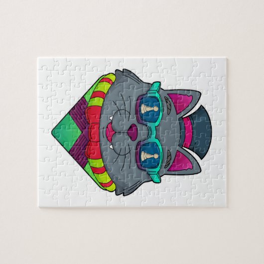 Kat op kaasschaap met schaafkop legpuzzel (Horizontaal)