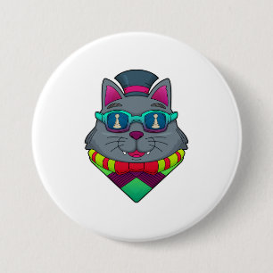 Kat op kaasschaap met schaafkop ronde button 7,6 cm