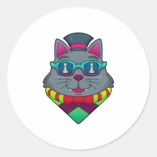 Kat op kaasschaap met schaafkop ronde sticker (Voorkant)